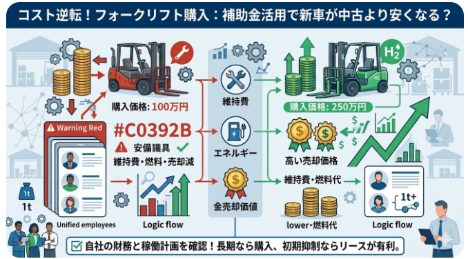 フォークリフトの価格が気になる方に役立つ情報：「フォークリフト価格が安い機体」と「総所有コスト（TCO）が安い投資」はまったく別物