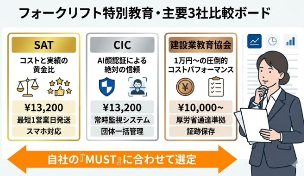 フォークリフトオンライン講習_特別教育におすすめのWeb講座ランキング比較表