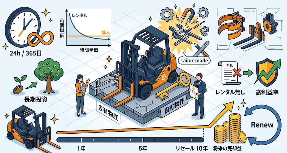 フォークリフトレンタル料金表における、診断結果③購入がおすすめな人の特徴・フォークリフトの上手い導入方法を理解して成功したフォークリフト利用企業