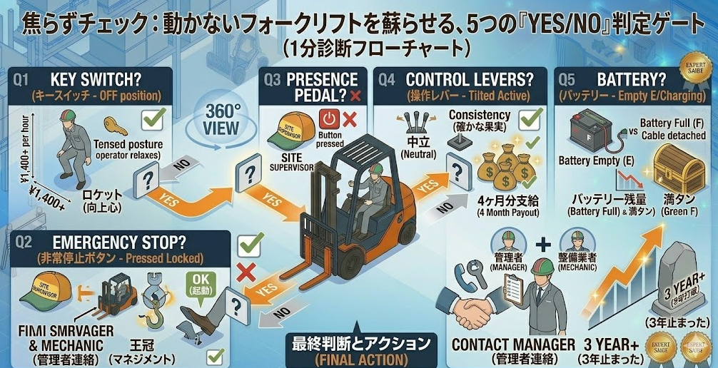 リーチフォークリフトの運転方法に関する「安全装置の基本知識！「車体が動かない」原因の切り分けチェックリスト」を把握して成功した人