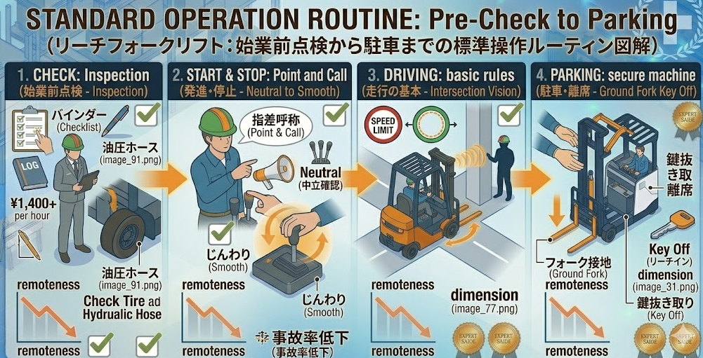 リーチフォークリフトの運転方法に関する「リーチフォークリフトの基本操作手順とは？始業前点検から発進・走行・駐車までの標準フロー」を把握して成功した人