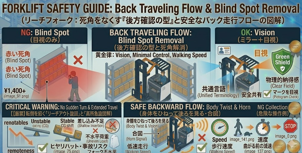 リーチフォークリフトの運転方法に関する「バック走行の基本（低速・目視・一時停止・合図）」を把握して成功した人
