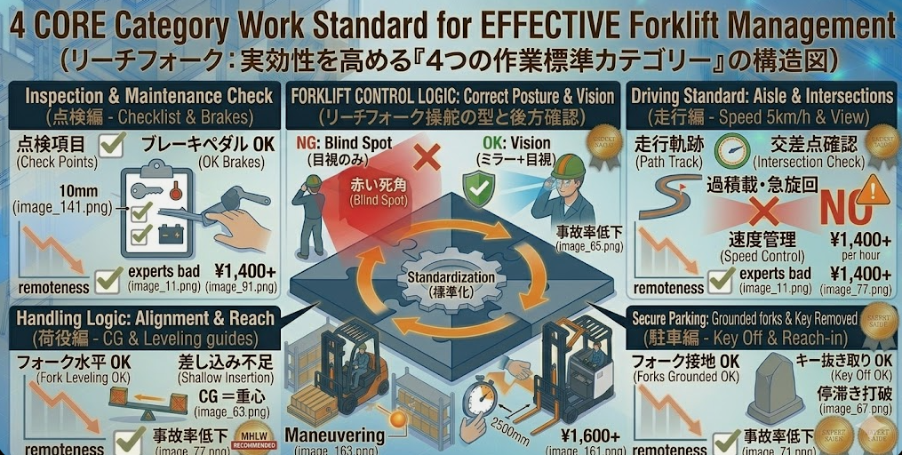 リーチフォークリフトの運転方法に関する「作業標準の作り方（点検・走行・荷役・駐車を分けて管理）」を把握して成功した人