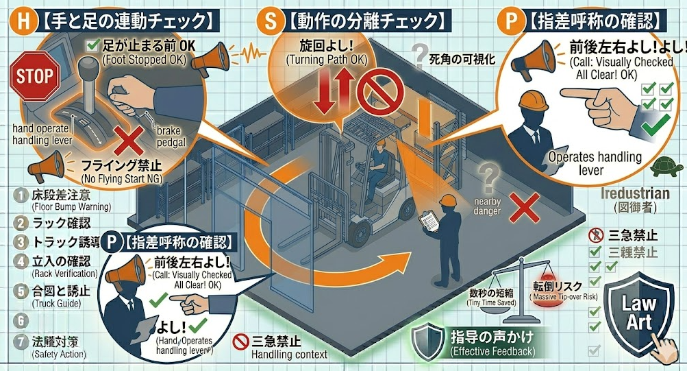 フォークリフトの荷役作業手順における「安全な代替手順（停止→中立→荷役→確認→走行）で習慣化」を把握して成功したフォークマン