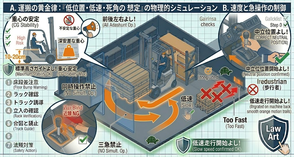 フォークリフトの荷役作業手順における「安全なフォークリフト 運搬 方法｜倉庫内走行ルールと「運搬 トラック」荷役の基本」を把握して成功したフォークマン