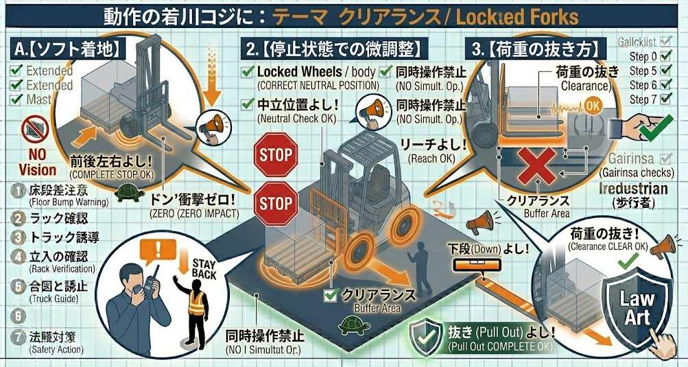 フォークリフトの荷役作業手順における「段積み前の準備（パレット品質／荷姿／ラップ・バンド）」を把握して成功したフォークマン