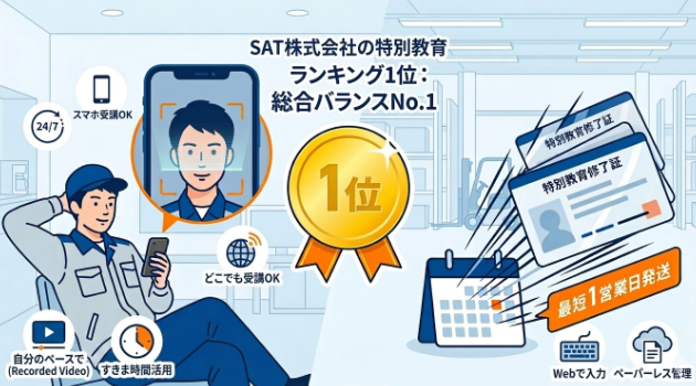 フォークリフトオンライン講習_1位:SAT|受講から修了証発行までWeb完結するフォークリフト特別教育