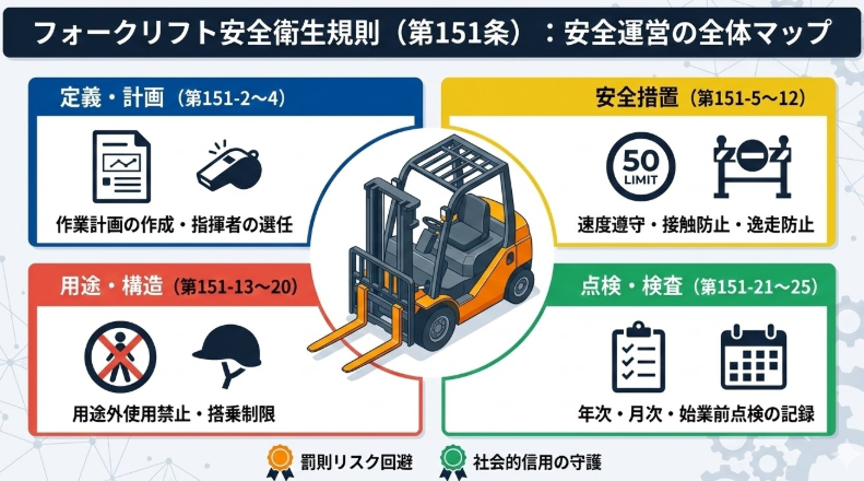 フォークリフト安全衛生規則_フォークリフト安全衛生規則ガイド｜第151条の義務と罰則を押さえて安全な現場運営を実現する