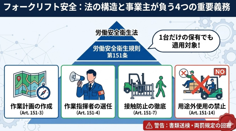 フォークリフト安全衛生規則_フォークリフト安全衛生規則と労働安全衛生法の関係｜第151条と事業者責任の全体像を3分で整理