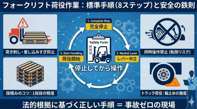 フォークリフトの荷役作業手順_本記事の概要がわかるアイキャッチ画像