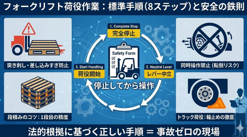 フォークリフトの荷役作業手順_本記事の概要がわかるアイキャッチ画像