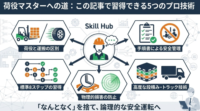 フォークリフトの荷役作業手順_この記事で解決できること(荷役作業手順/荷役 注意点/作業手順書 例/運搬 トラック/段 積み コツ)
