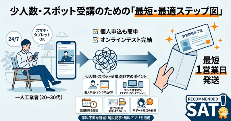 フォークリフトオンライン講習_少人数・スポット受講向け診断結果|個人申込しやすいフォークリフト特別教育Web講座の選び方