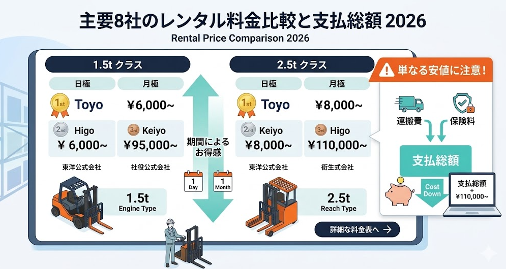 フォークリフトレンタル料金表における、人気ランキング順、各社の費用を一目で比較を理解して成功したフォークリフト利用企業