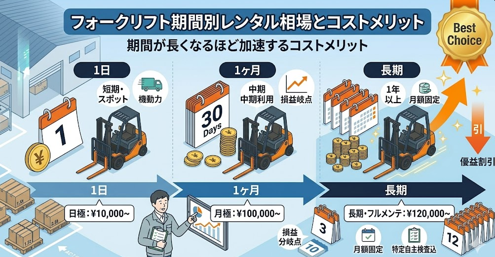 フォークリフトレンタル料金表における、フォークリフトレンタル料金表から読み解く期間別の価格相場を理解して成功したフォークリフト利用企業