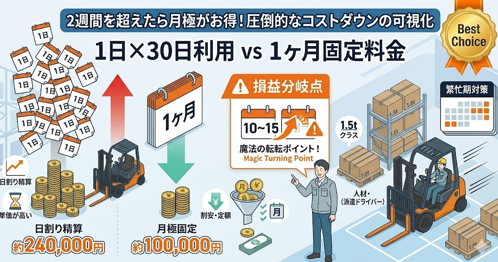 フォークリフトレンタル料金表における、1ヶ月の料金相場｜月10万円前後が目安を理解して成功したフォークリフト利用企業