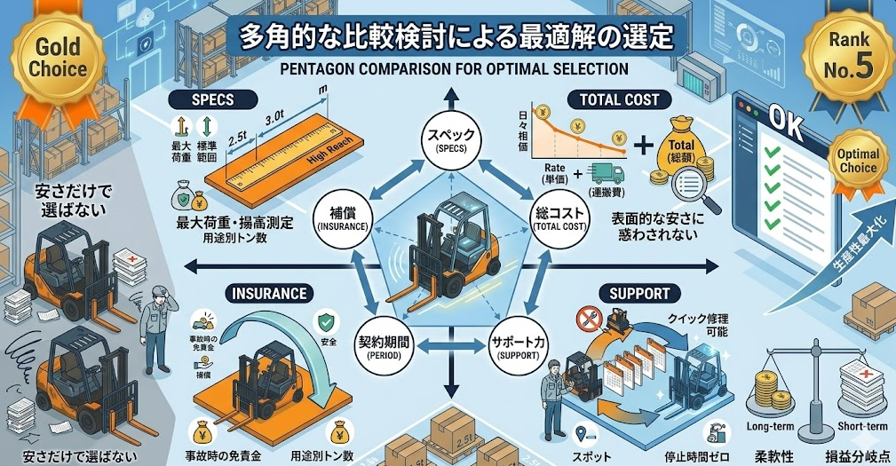 フォークリフトレンタル料金表における、フォークリフトレンタルサービスを選ぶコツ！5つの比較ポイントであることを理解して成功したフォークリフト利用企業