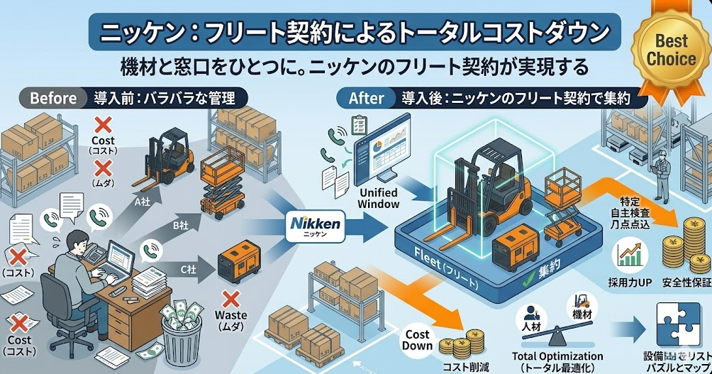 フォークリフトレンタル料金表における、フォークリフトレンタル料金ニッケンの魅力｜建機とまとめて借りたい企業に便利であることを理解して成功したフォークリフト利用企業