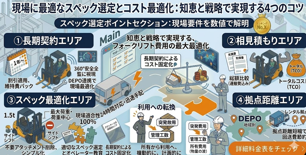 フォークリフトレンタル料金表における、コスト削減！フォークリフトレンタル料金を安く抑える4つのコツを理解して成功したフォークリフト利用企業
