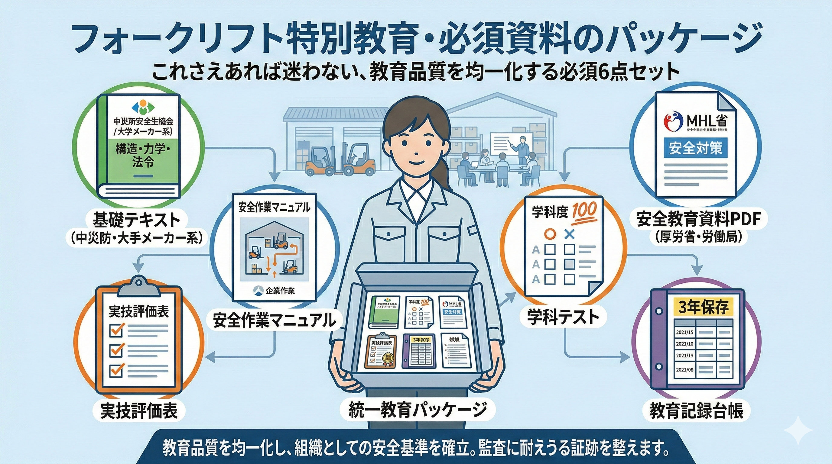 フォークリフト特別教育資料のPDF安全作業マニュアル関連の悩みである「フォークリフト特別教育資料の必須物」について解決した企業担当者の画像