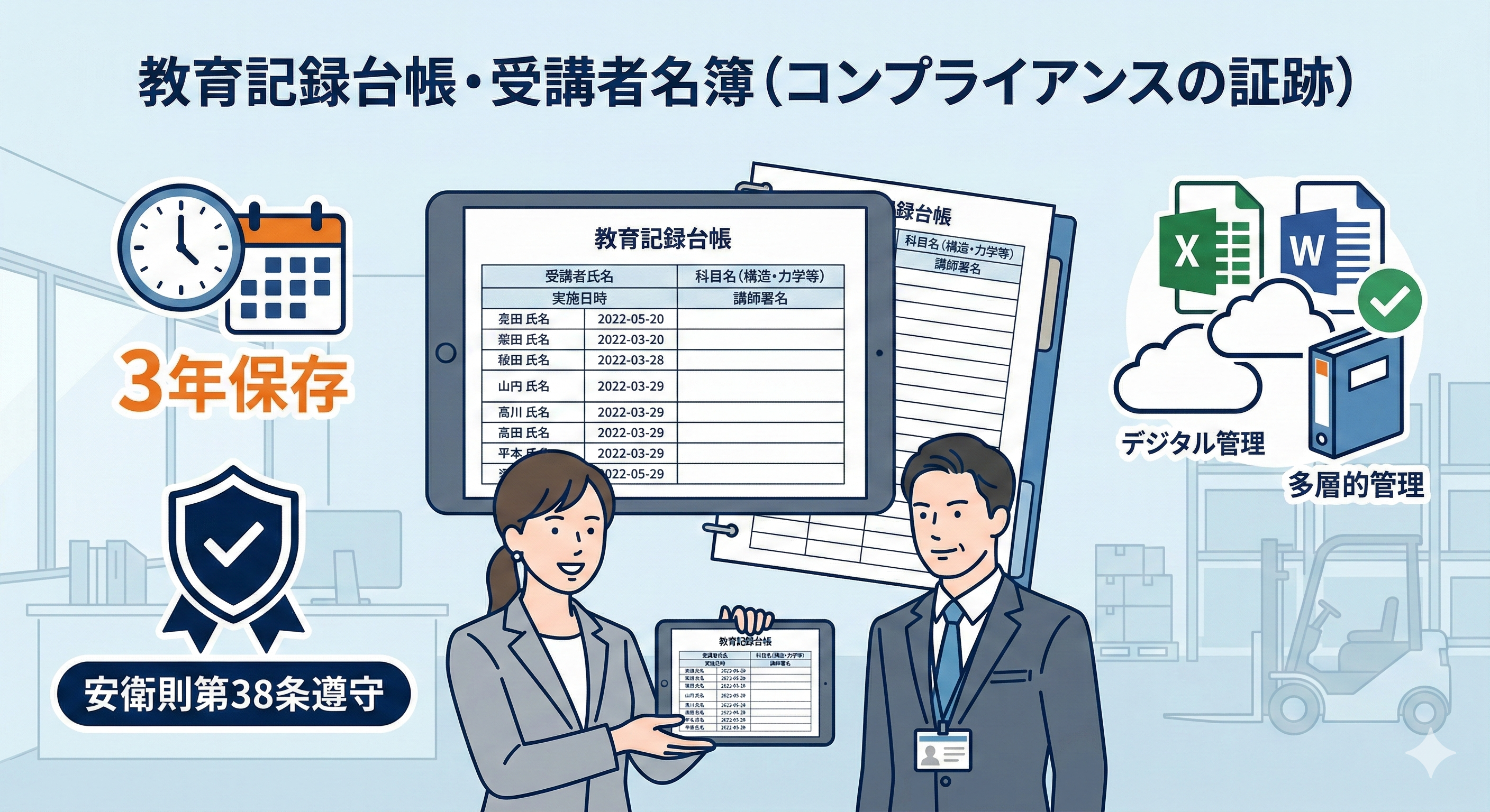 フォークリフト特別教育資料のPDF安全作業マニュアル関連の悩みである「教育記録台帳や受講者名簿(コンプライアンス)」について解決した企業担当者の画像