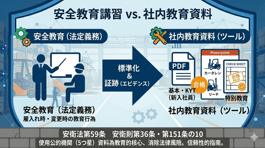 フォークリフト社内教育資料_厚生労働省・PDF・動画・パワーポイントなどで事故0にする方法_-フォークリフト社内教育資料の定義｜安全教育との違いと現場での役割を整理