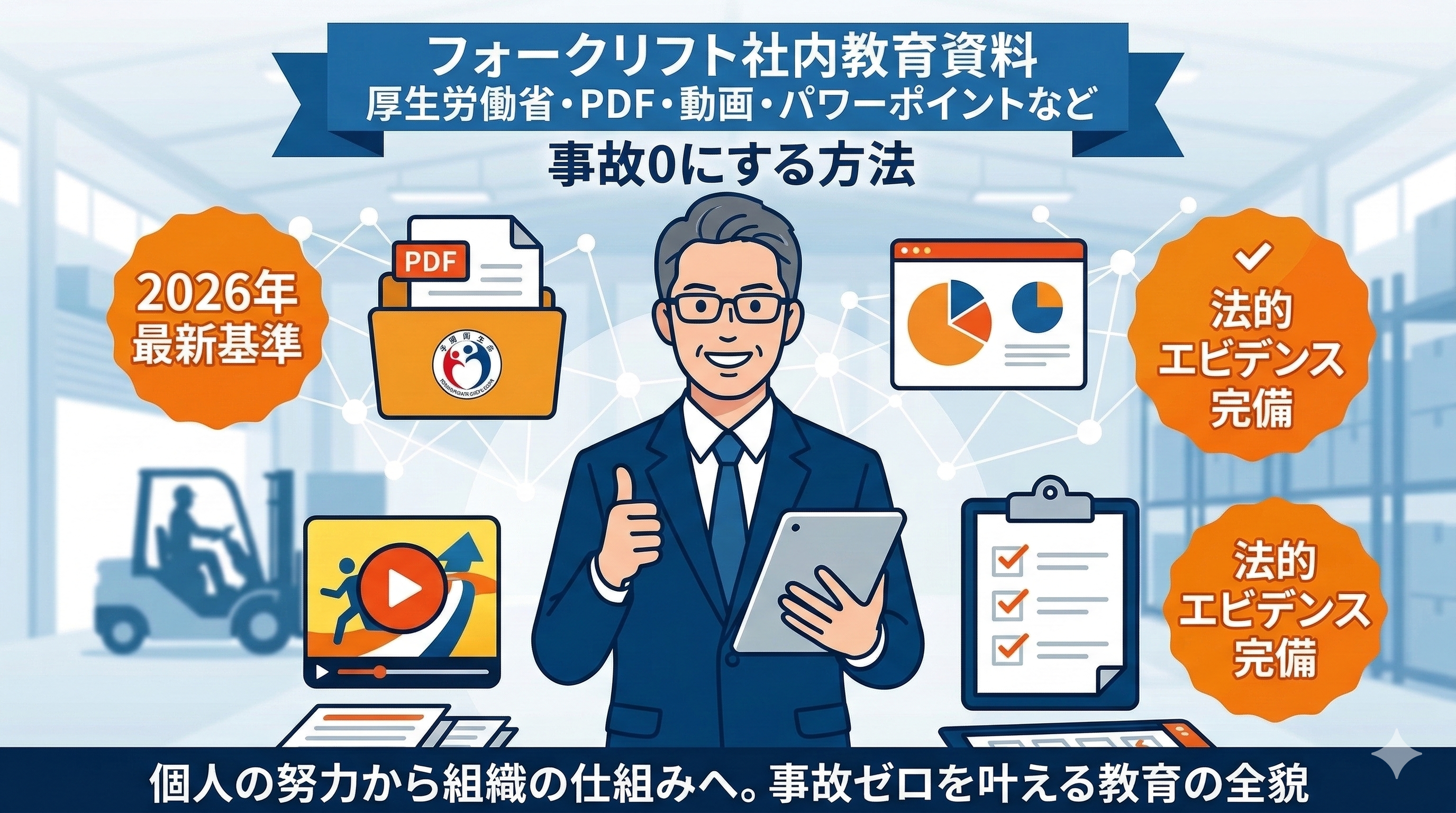 フォークリフト社内教育資料_厚生労働省・PDF・動画・パワーポイントなどで事故0にする方法_概要アイキャッチ