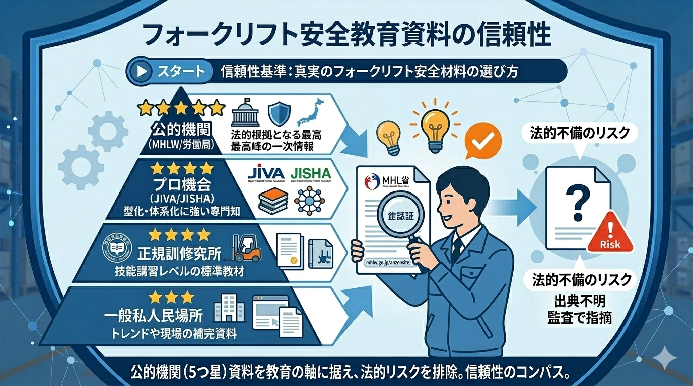 厚労省など-フォークリフト安全教育資料_公的機関・業界団体・民間サイトの発行元で見る信頼性の目安