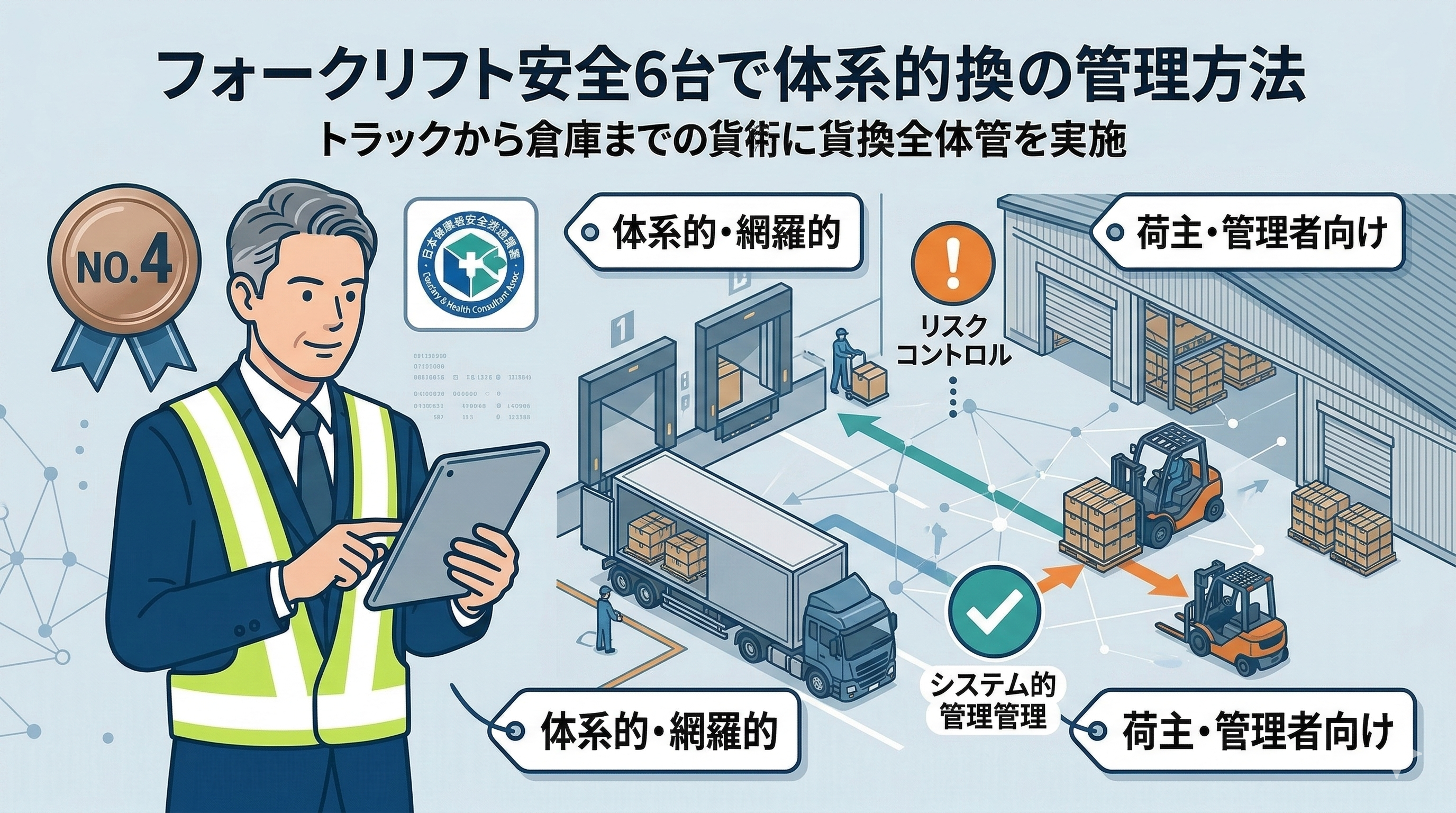 厚労省など フォークリフト安全教育資料_日本労働安全衛生コンサルタント会「荷役災害防止マニュアル」のポイント